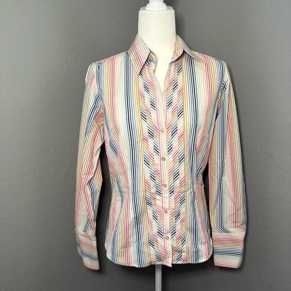 Thomas Pink Tops - Thomas Pink Pastel Striped Button Down Pleated Front Shirt Size US 10